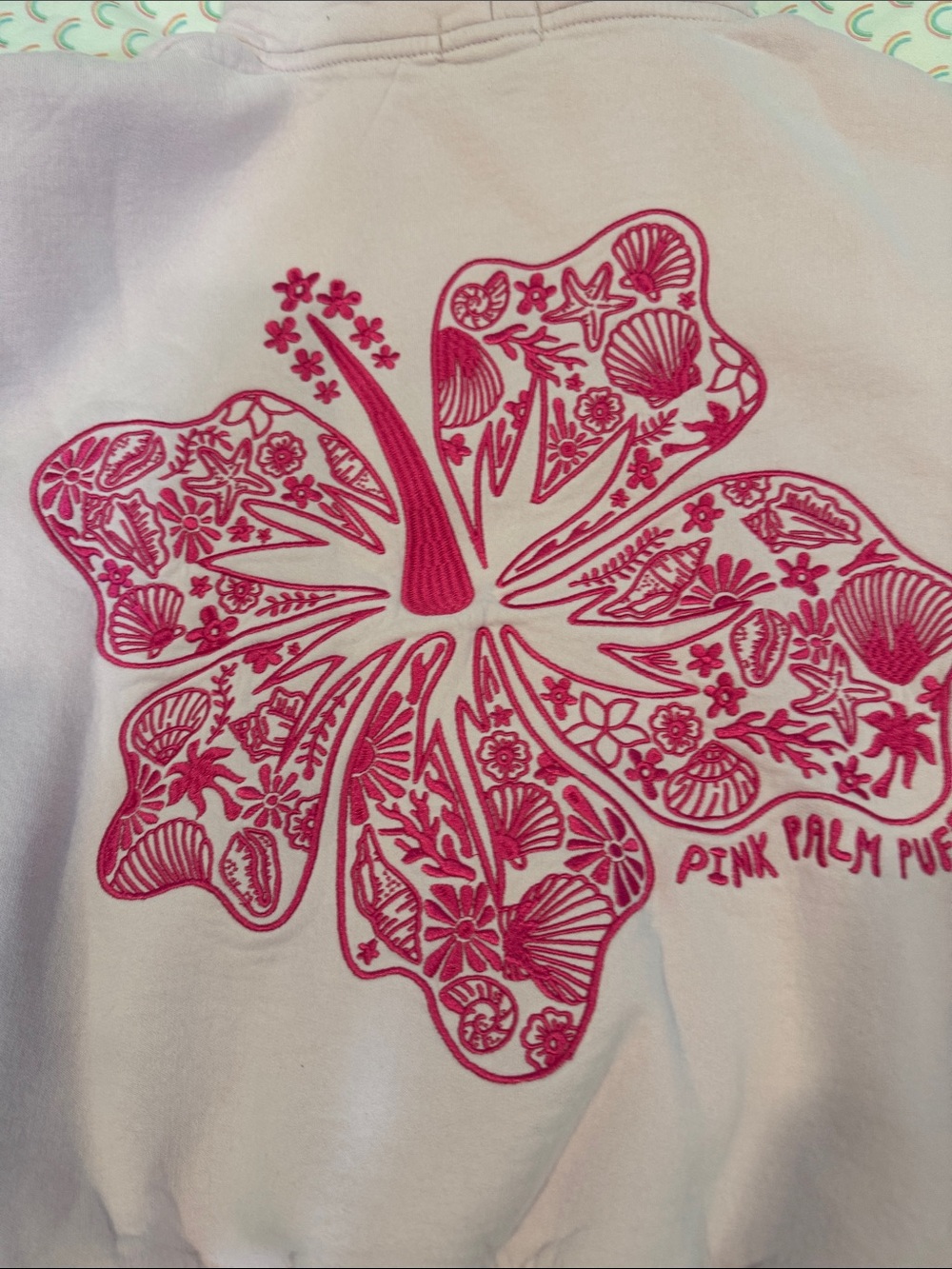 Girls' Light Pink Hooded Sweatshirt with Hot Pink Palm Motif - Picture 10 of 15
